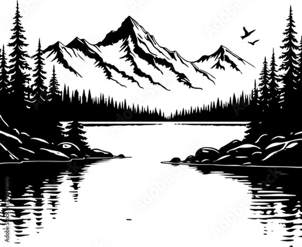 Fototapeta Mountain Lake Wilderness Illustration