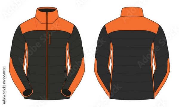 Fototapeta Black and orange puffer jacket template