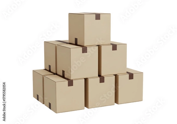 Fototapeta Stack of cardboard boxes arranged on a clean white background for shipping and storage purposes