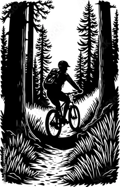 Fototapeta Mountain Biker in Forest Silhouette