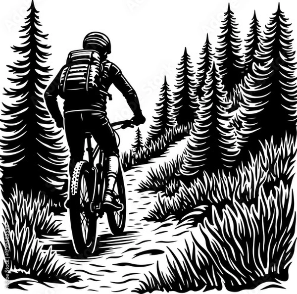 Fototapeta Mountain Biker in Forest Silhouette