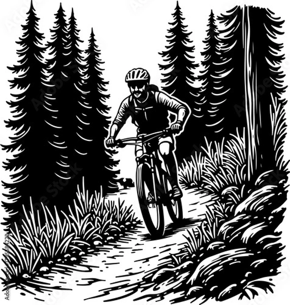 Fototapeta Mountain Biker in Forest Silhouette
