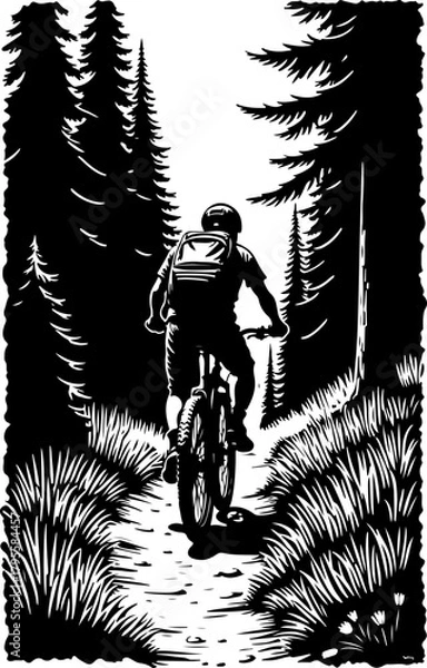 Fototapeta Mountain Biker in Forest Silhouette
