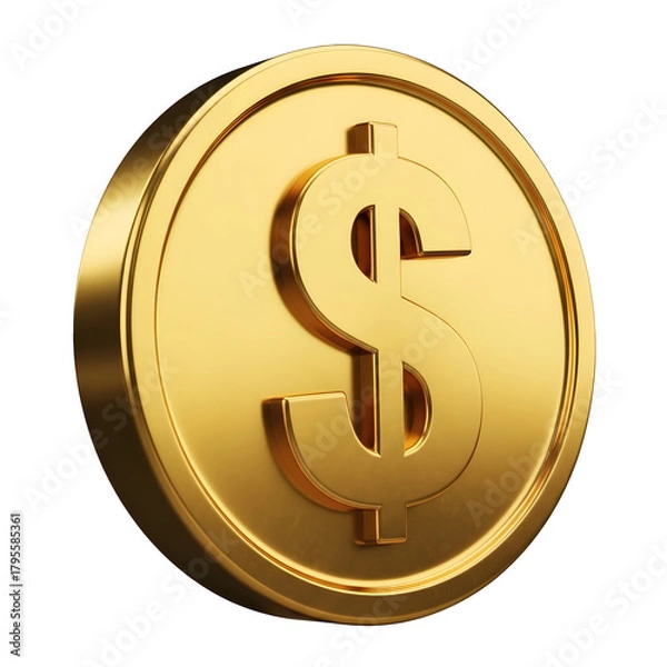 Fototapeta Golden dollar coin symbol representing wealth and financial value