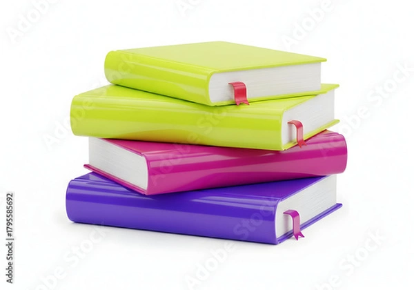 Fototapeta Stack of colorful books arranged in a neat pile on a white background