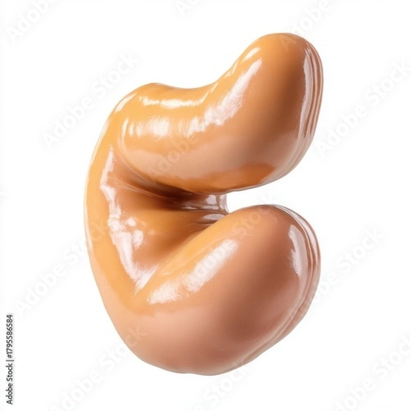 Obraz Abstract glossy organic brown form with smooth curves on white background isolated on white background