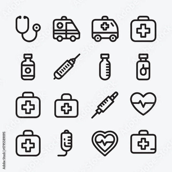 Fototapeta Medical and Healthcare Outline Vector Icon Set | Line Art Collection
