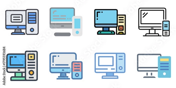 Fototapeta computer flat icons set. isolated on white background. Vector illustration.