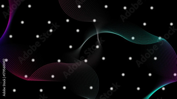 Fototapeta Abstract blue and purple wave background with glowing stars and bright glitter snowflakes design for Christmas holiday decoration