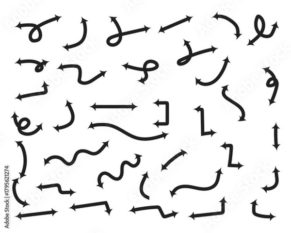 Obraz Diverse Hand-Drawn Black Vector Icons for Design, Direction, Navigation, and Movement