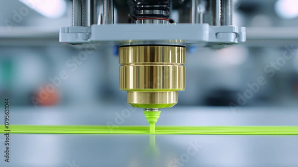 Fototapeta Close-Up of 3D Printer Nozzle with Neon Filament