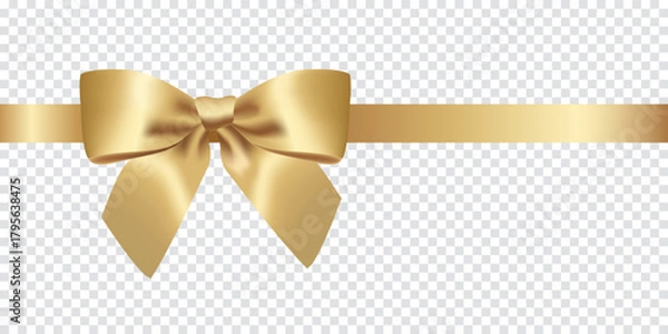 Obraz Beautiful gold bow with horizontal ribbon isolated on transparent background made in realistic style. Vector illustration.
