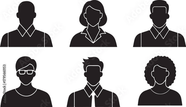 Obraz Set of vector avatar profile icon in silhouettes. Male and female avatar icons in simple black style