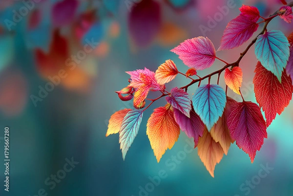 Obraz Colorful Leaves on a Branch with a Dreamy Background