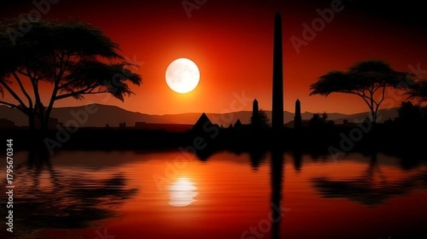 Obraz Sunset Reflection Over Historical Landmarks and Serene Water Landscape