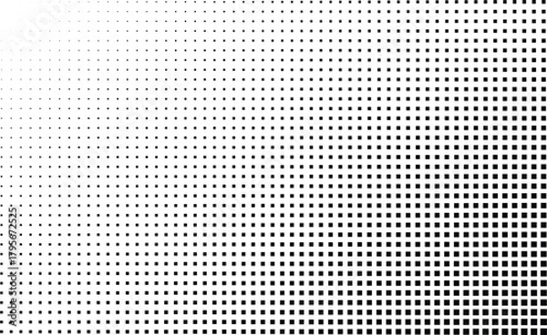 Fototapeta Abstract diagonal gradient halftone pattern A gradiant of black and white dots creating a textured abstract background with varying Pixelated wave shadow texture. Abstract halftone gradation pattern 