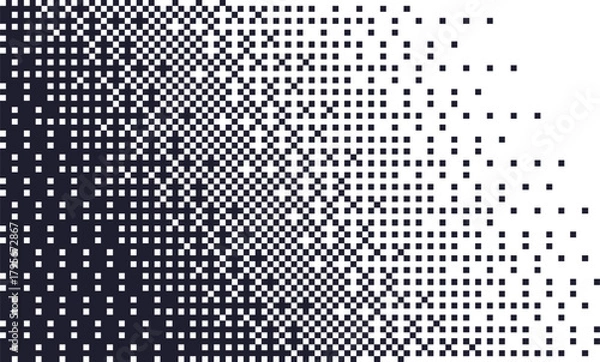 Fototapeta Abstract diagonal gradient halftone pattern A gradiant of black and white dots creating a textured abstract background with varying Pixelated wave shadow texture. Abstract halftone gradation pattern 