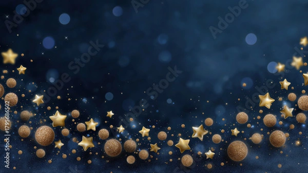 Obraz A blue background with gold stars and glitter