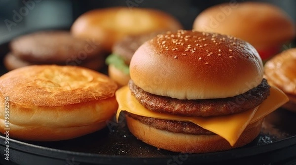 Fototapeta Bread loaves travel on a conveyor belt in a bakery, highlighting the process of mass production in a busy, well-lit environment