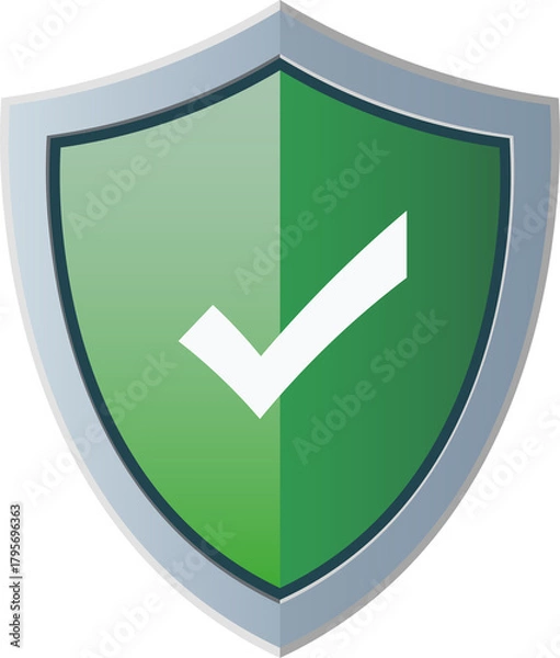 Obraz Green Security Shield with Check Mark, Protection and Safety Icon