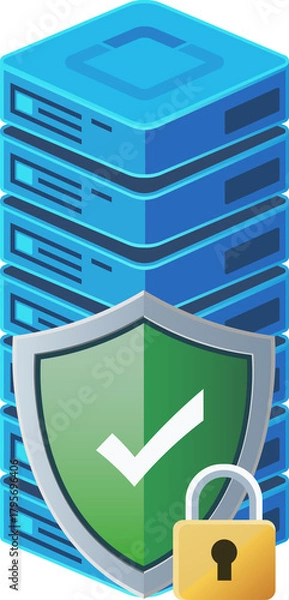 Obraz Secure Data Server Protection with Shield and Lock Icon