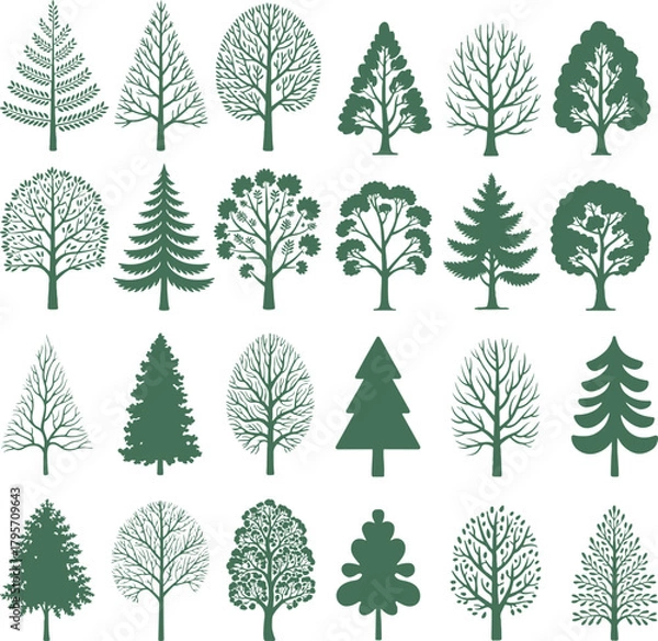 Obraz Minimalist green tree silhouette collection