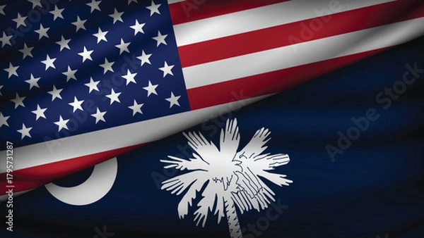 Fototapeta High Quality background with Two Flags of USA and State of USA_States_Two_40.eps