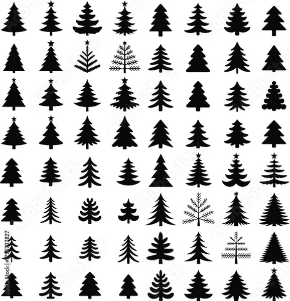 Obraz Black Christmas tree silhouette set