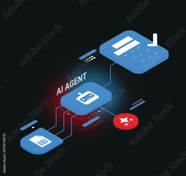 Fototapeta AI Brain Automation Workflow Agent: Intelligent Node Interface for Automated Data Analysis