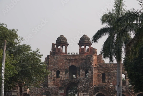 Fototapeta OLD FORT Historic Fort Gateway with Palm Trees in Background