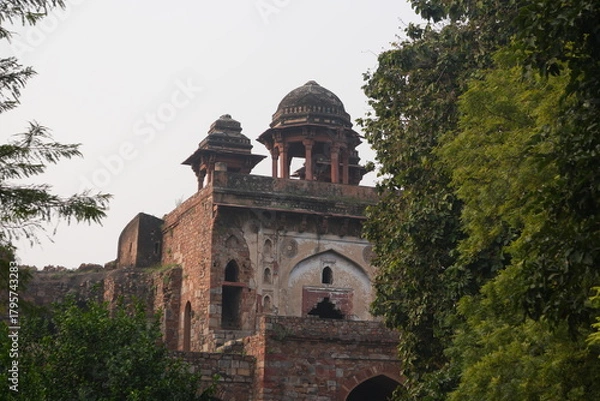 Fototapeta Historic Indian Monument Surrounded by Dense Trees