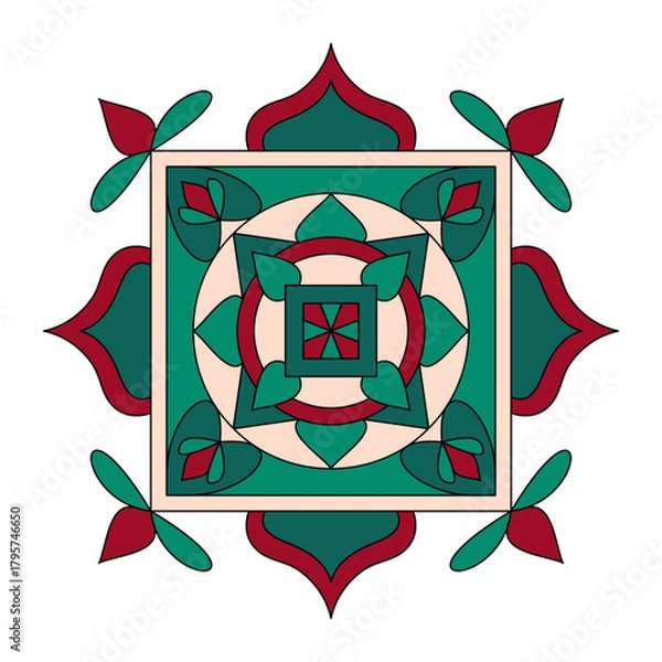 Obraz Geometric mandala design with square and floral elements, creating a symmetrical pattern