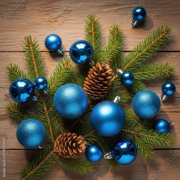 Fototapeta A New Year's tree decorated with lights and toys, a festive atmosphere, anticipation of New Year's gifts, a Christmas table with gifts, a colorful background.