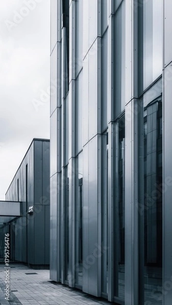 Obraz Architectural Facade: An artistic composition of a modern building's facade, emphasizing clean lines, geometric shapes, and a sleek, contemporary aesthetic.