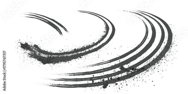 Obraz Dynamic tire tracks leaving dust and debris, abstract race driving symbol for speed