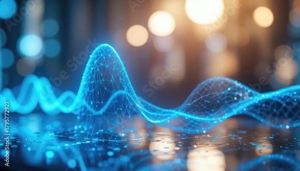 Fototapeta Luminous blue digital pulse and frequency wave representing modern technology and innovation