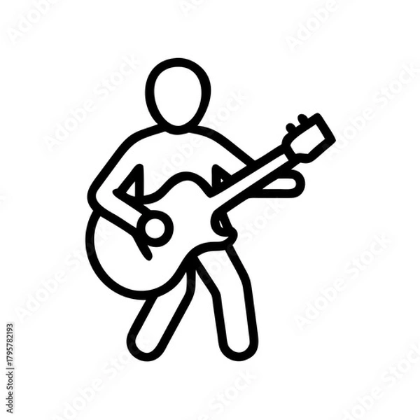 Fototapeta Musician playing guitar in dynamic pose, minimalist style, copy space
