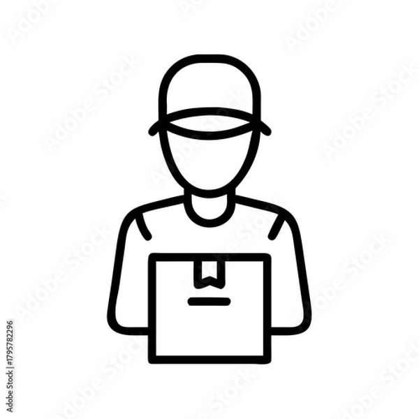 Fototapeta Courier holding package in delivery pose, minimalist style, copy space