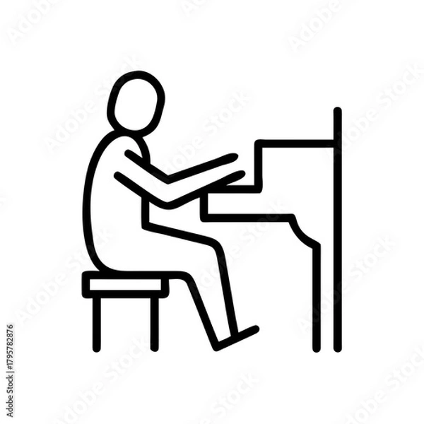 Fototapeta Pianist sitting at piano in elegant style, copy space