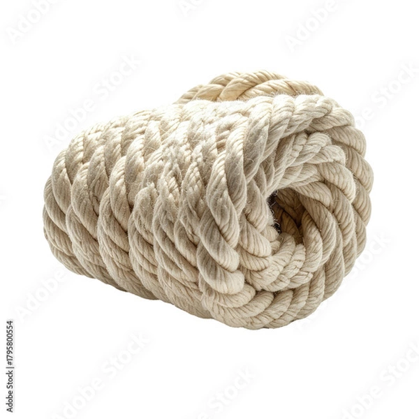 Fototapeta Coiled rope with soft light & shadows on black background