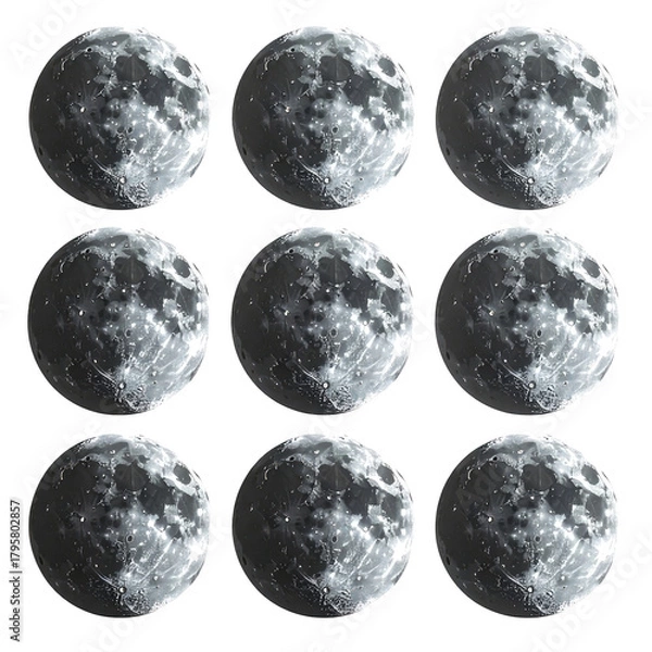 Fototapeta Nine full moons displayed in a 3x3 grid on a black backdrop