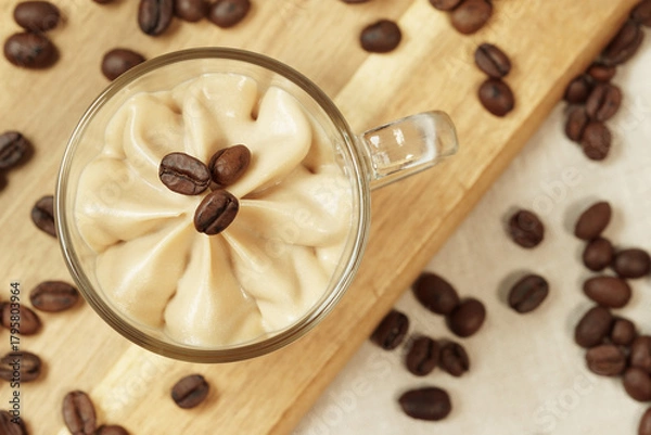 Obraz Cold Coffee Milkshake Cream And Coffee Beans
