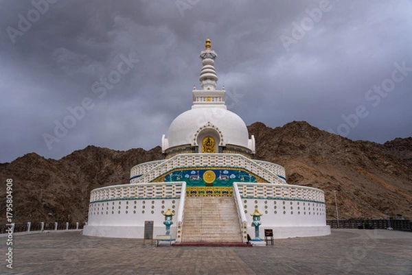 Obraz Leh, India - September 11, 2024: Famous Shanti Stupa located on a hilltop overlooking Leh