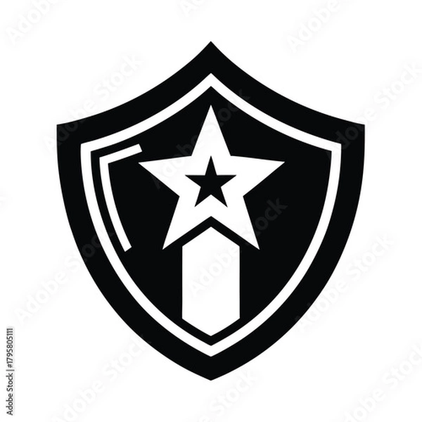 Obraz Shield with Star Symbol and Upward Arrow silhouette vector icon