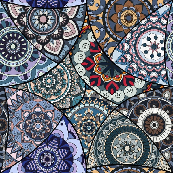 Fototapeta Seamless pattern tile with mandalas. Vintage decorative elements. Hand drawn background. Islam, Arabic, Indian, ottoman motifs. Perfect for printing on fabric or paper.
