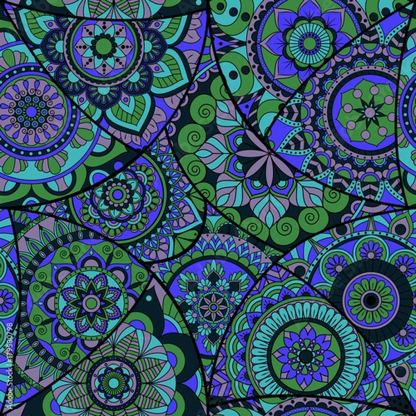 Fototapeta Seamless pattern tile with mandalas. Vintage decorative elements. Hand drawn background. Islam, Arabic, Indian, ottoman motifs. Perfect for printing on fabric or paper.