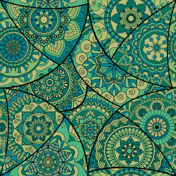 Fototapeta Seamless pattern tile with mandalas. Vintage decorative elements. Hand drawn background. Islam, Arabic, Indian, ottoman motifs. Perfect for printing on fabric or paper.