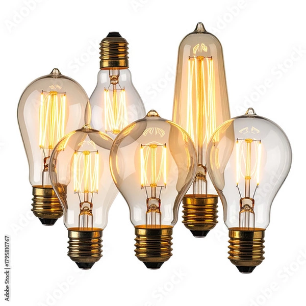 Obraz Filament lights Warm-toned, vintage-inspired illumination cluster on black