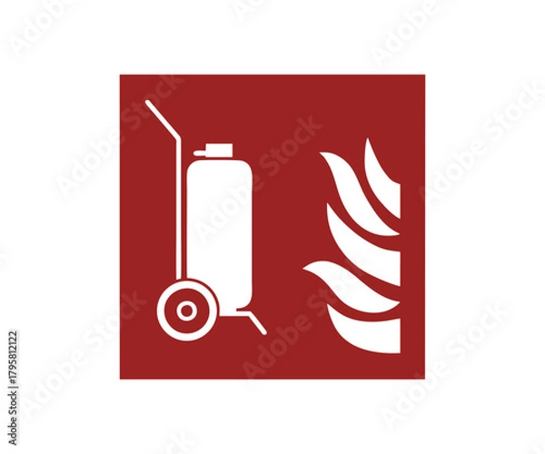 Fototapeta ISO 7010 F009 Wheeled fire extinguisher sign. Fire fighting equipment signal pictogram vector design and illustration.


