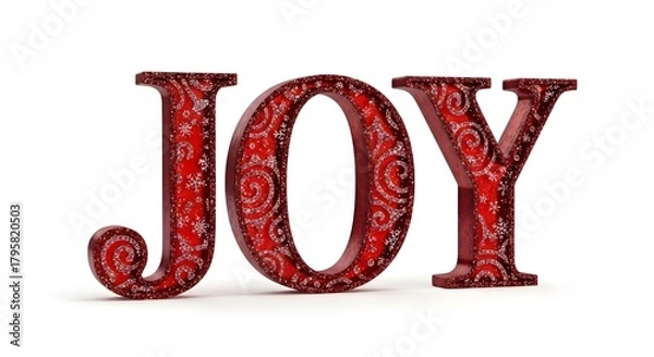 Obraz A festive and ornamental JOY word in bold red with intricate patterns, perfect for holiday-themed designs or conveying feelings of happiness and celebration